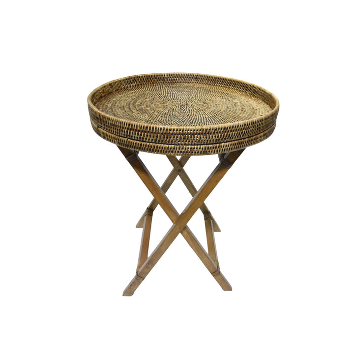 Rattan Round Butlers Tray Table - Destination Interiors