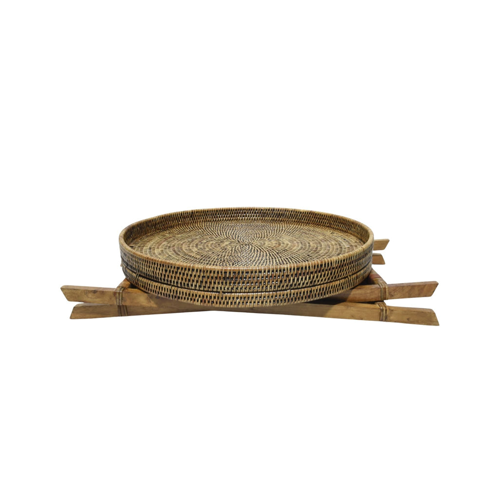 Rattan Round Butlers Tray Table - Destination Interiors