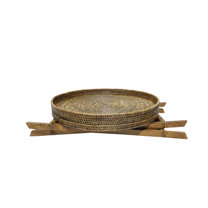 Rattan Round Butlers Tray Table - Destination Interiors
