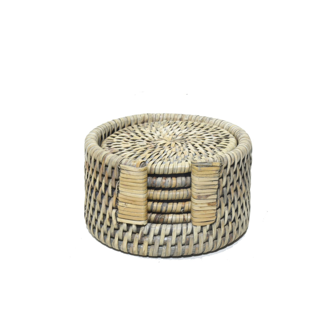 Rattan Round Coaster Autumn Grey Set/6 - Destination Interiors