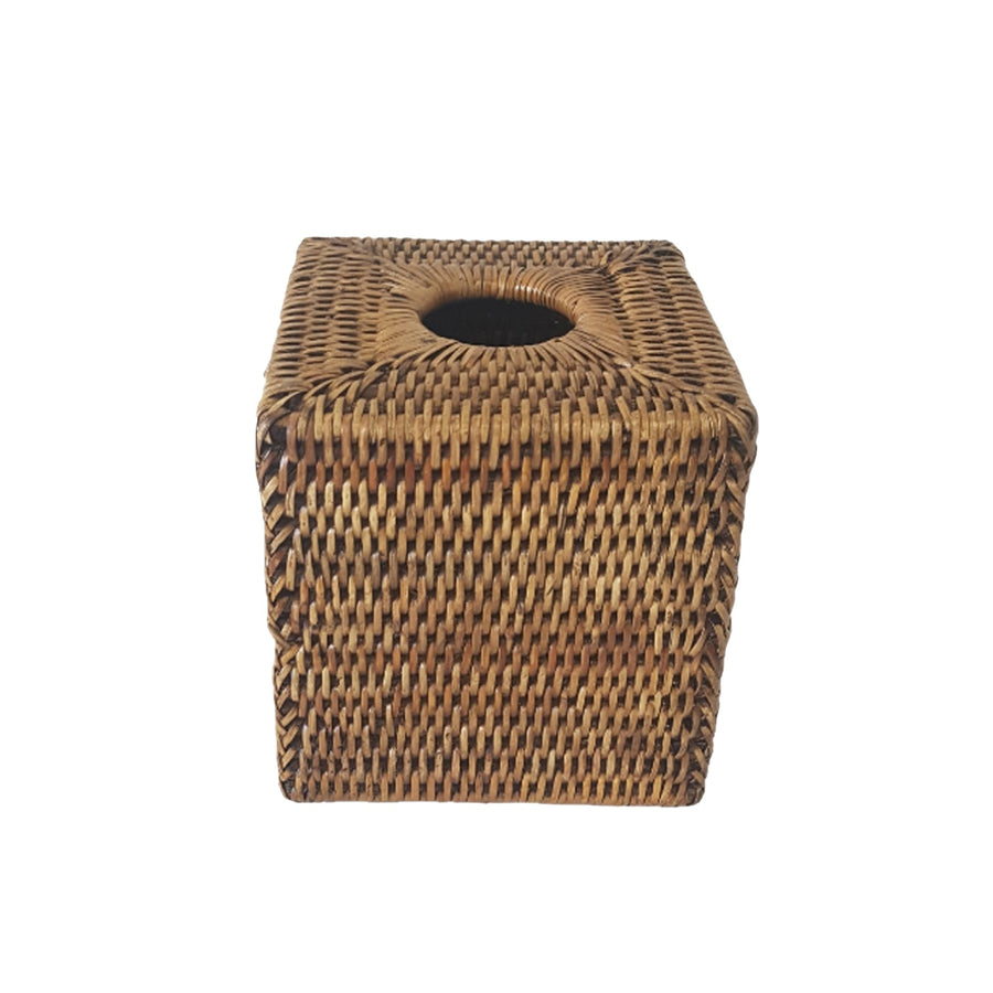 Rattan Square Tissue Box Cover Brown - Destination Interiors