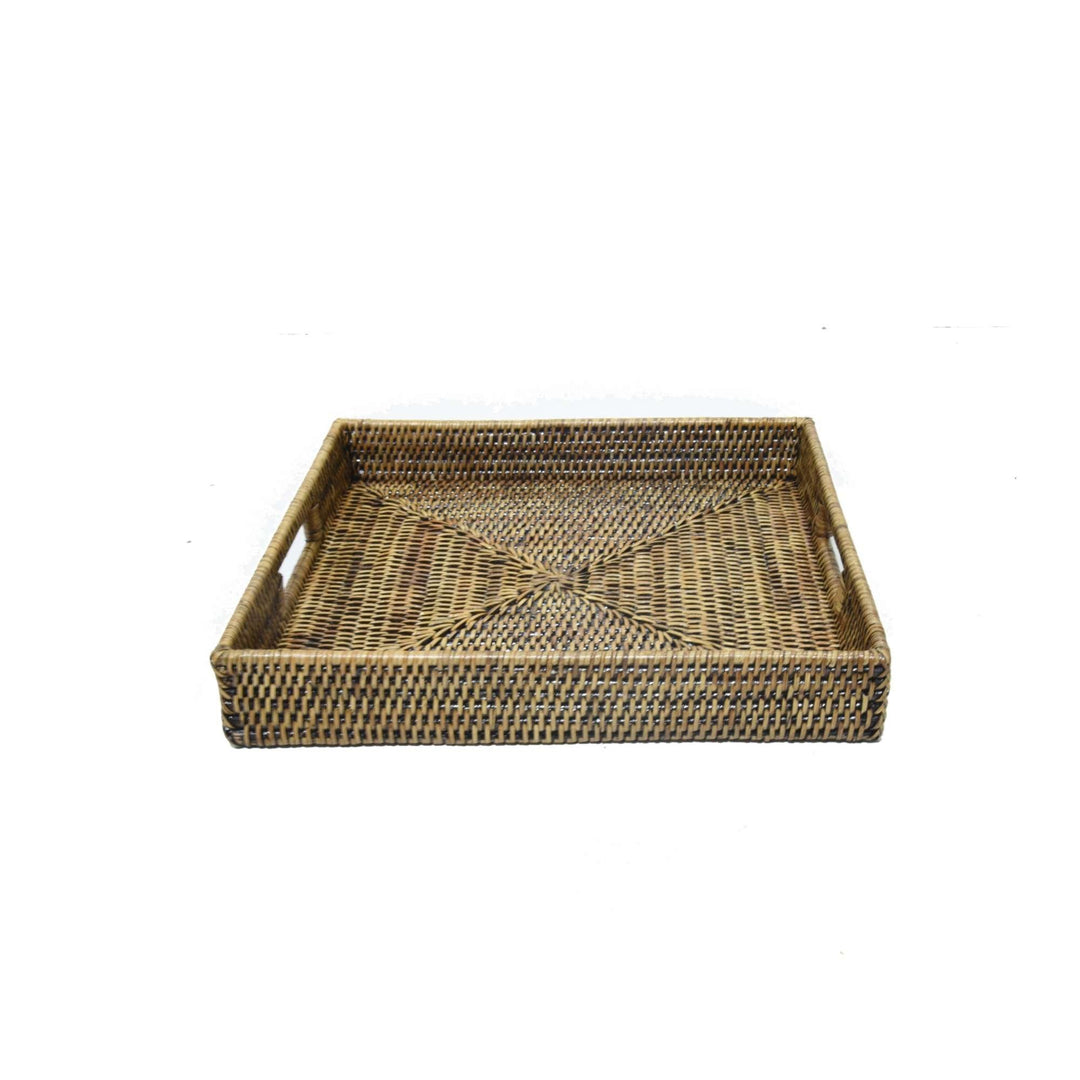 Rattan Square Tray Brown - Destination Interiors