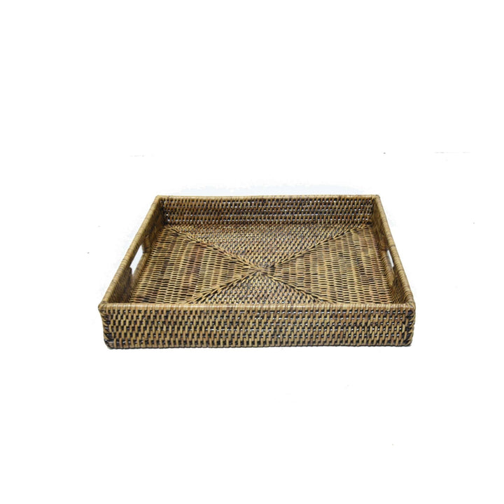 Rattan Square Tray Brown - Destination Interiors