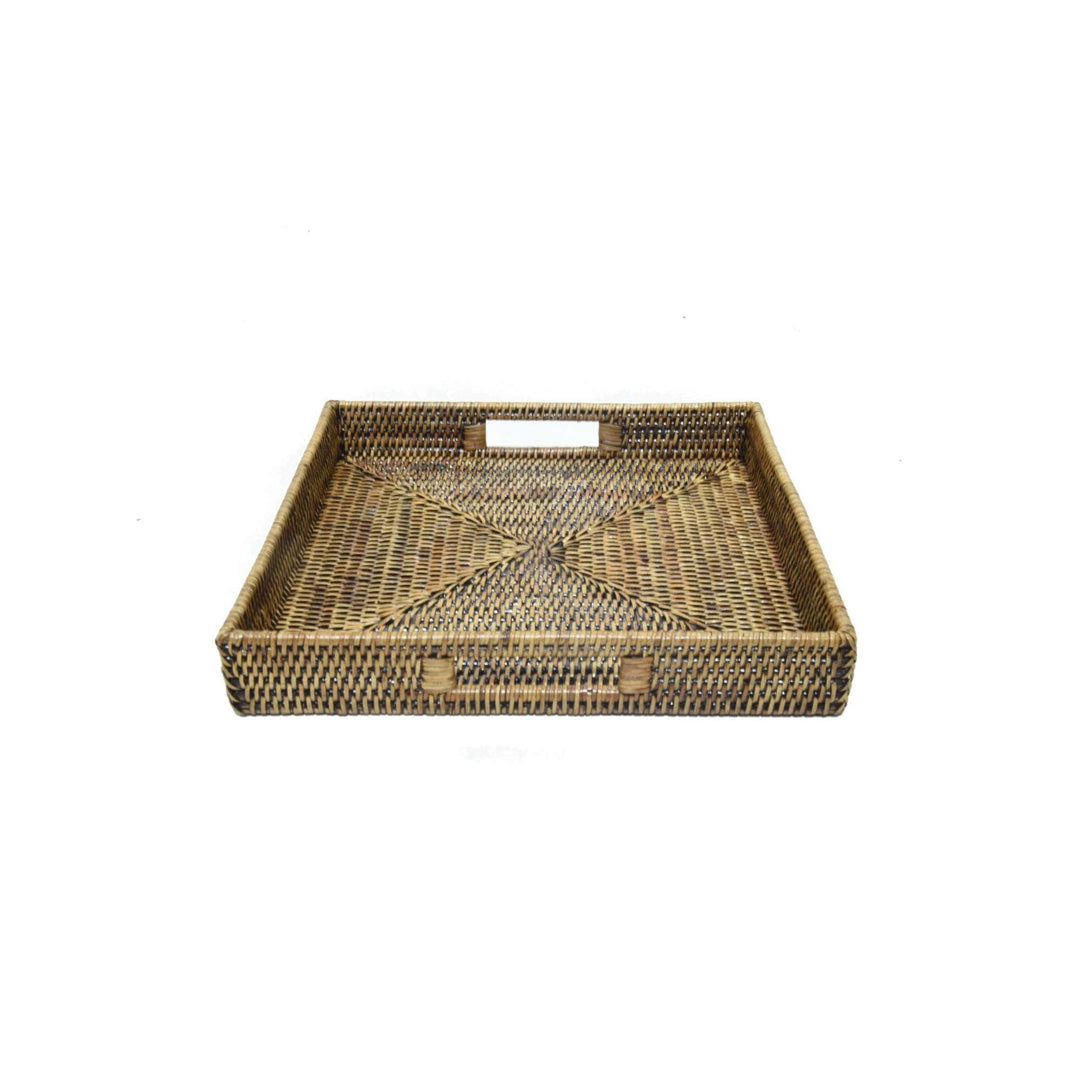 Rattan Square Tray Brown - Destination Interiors