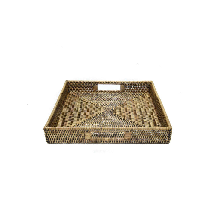 Rattan Square Tray Brown - Destination Interiors