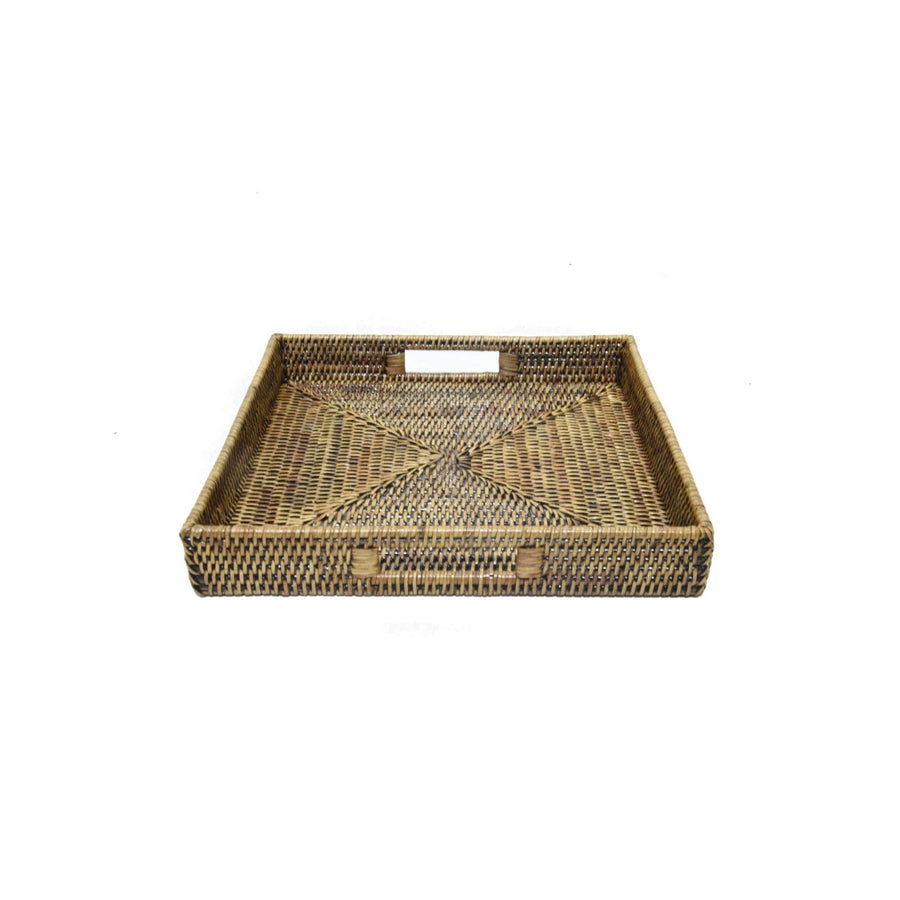 Rattan Square Tray Brown - Destination Interiors