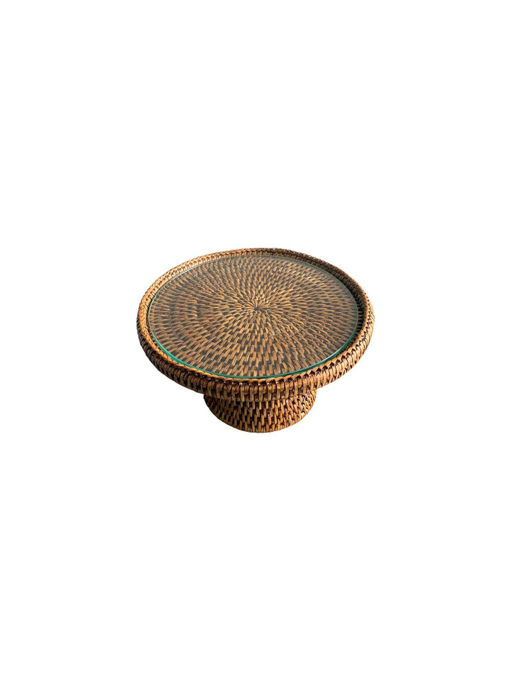 Rattan Stand Small with Glass Plate - Destination Interiors