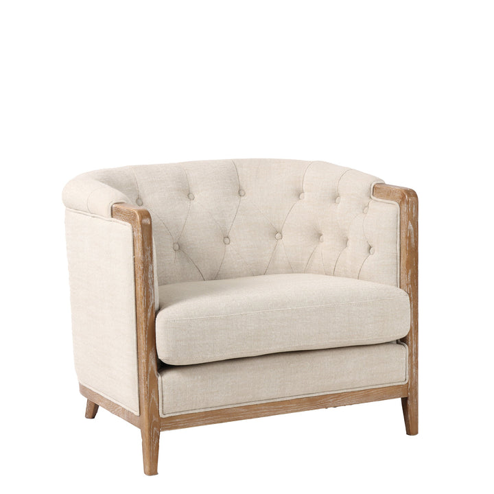 REGAL 1 SEATER SOFA FABRIC WITH WASHED OAK FRAME CREAM - Destination Interiors