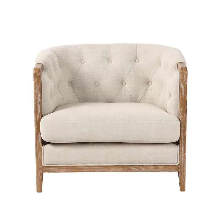 REGAL 1 SEATER SOFA FABRIC WITH WASHED OAK FRAME CREAM - Destination Interiors