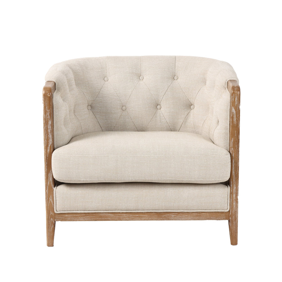 REGAL 1 SEATER SOFA FABRIC WITH WASHED OAK FRAME CREAM - Destination Interiors