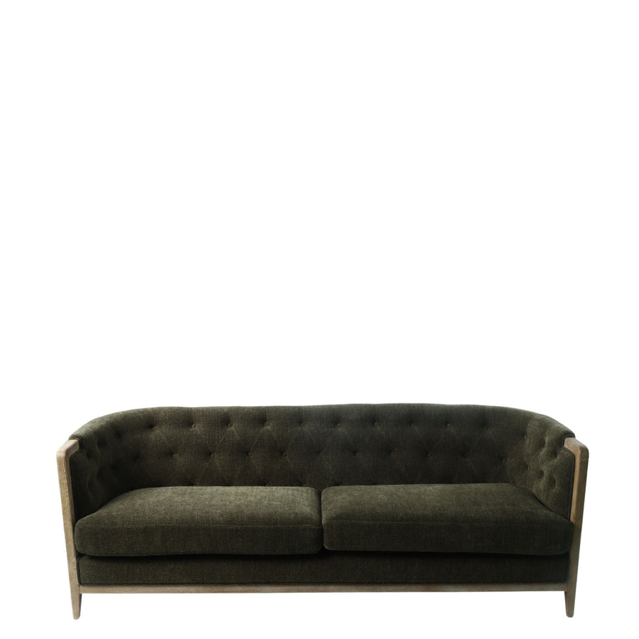 Regal 3 Seater Sofa Fabric With Washed oak Frame Green - Destination Interiors