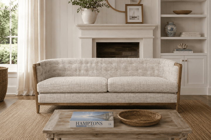 Regal 3 Seater Sofa - Taupe Weave with History Oak Frame - Destination Interiors
