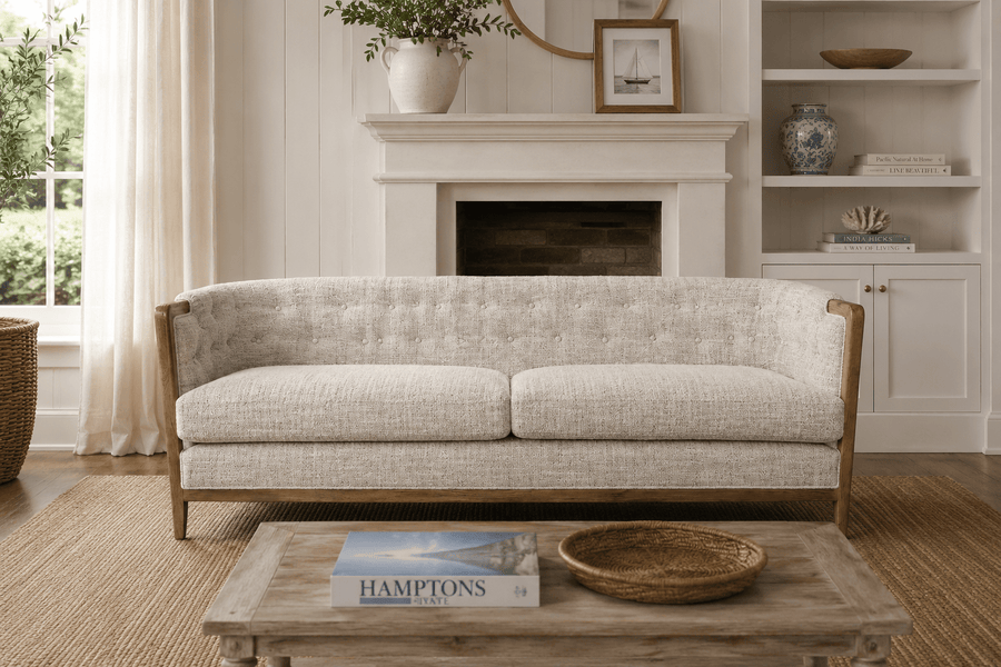 Regal 3 Seater Sofa - Taupe Weave with History Oak Frame - Destination Interiors