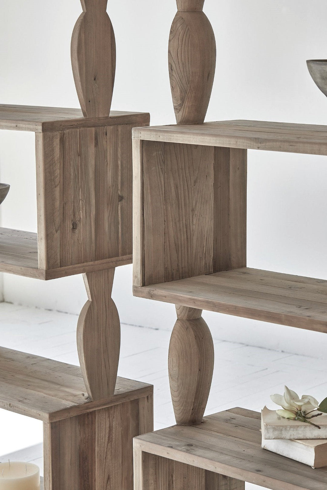 Santos Shelving unit Recycled Timber - Greywash - Destination Interiors