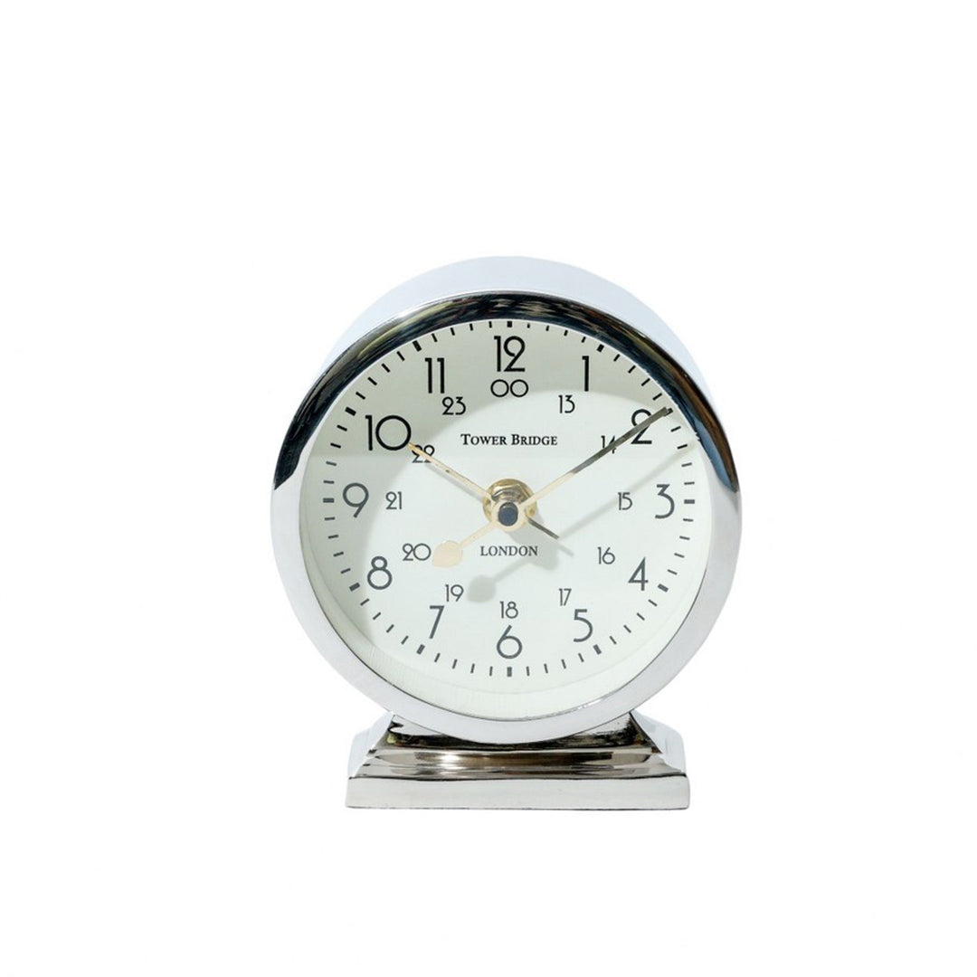 TOWER BRIDGE TABLE CLOCK POLISHED NICKEL - Destination Interiors