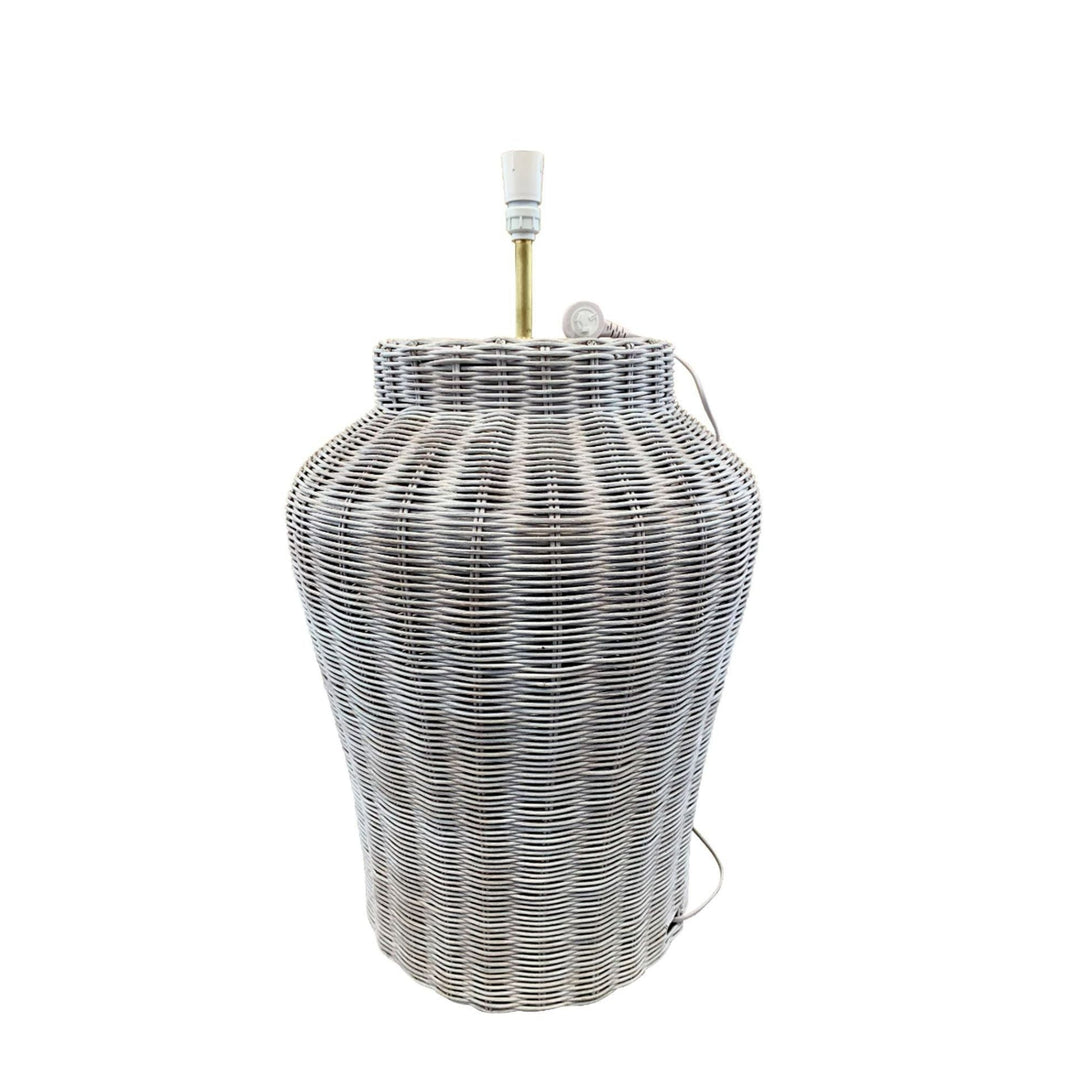 White Rattan Lamp Base (Medium) - Destination Interiors