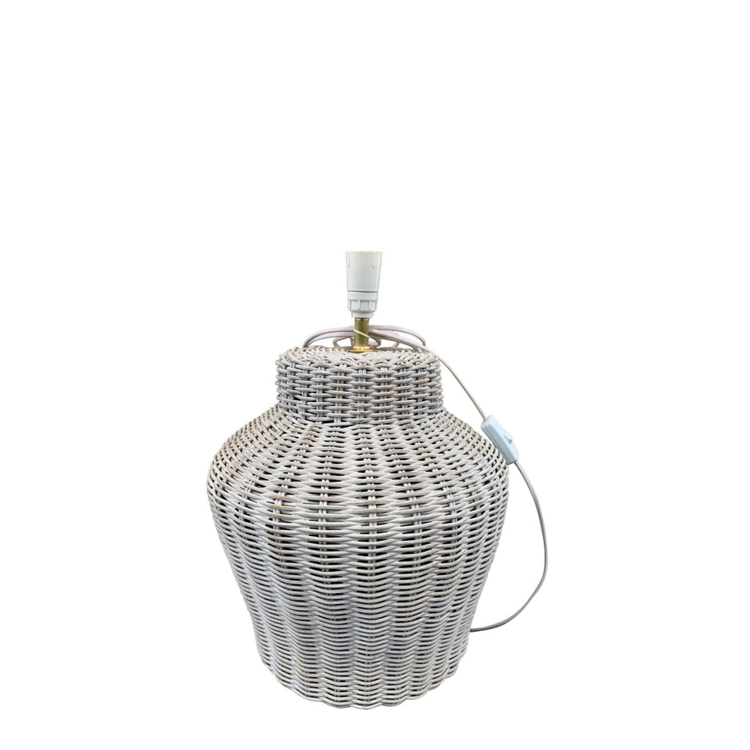 White Rattan Lamp Base (Small) - Destination Interiors